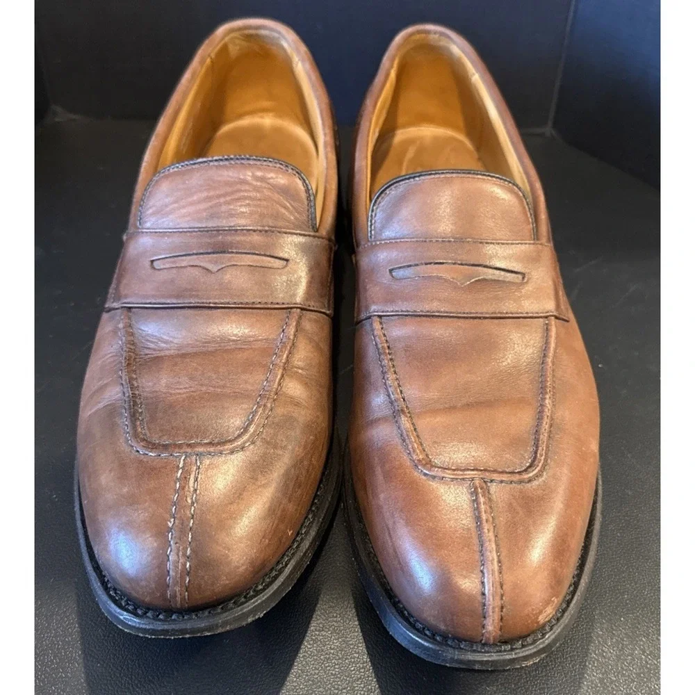 Allen Edmonds Glasgow Mens Size 10 B Dress Penny Loafers Brown Leather Shoes USA